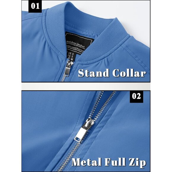 🆕 Men Blue Bomber Jacket Lightweight Casual Spring Fall Windbreaker Zip Up Coat - Picture 3 of 6